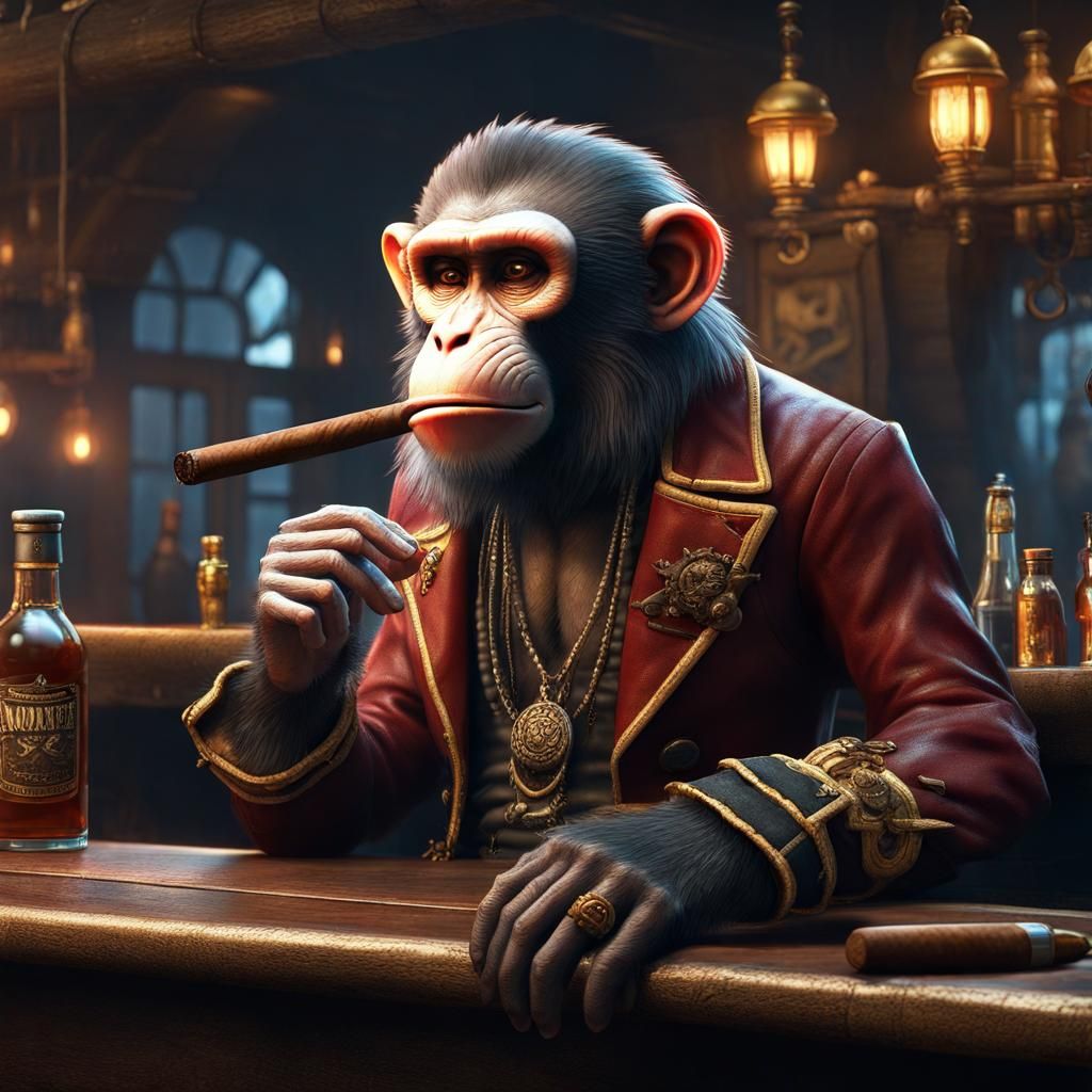 Monkey Pirate at the Bar: Fantasy Concept Art