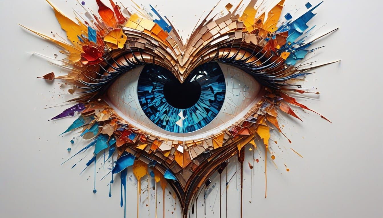 Heart Reflected Through Broken Glass in Watercolor Style