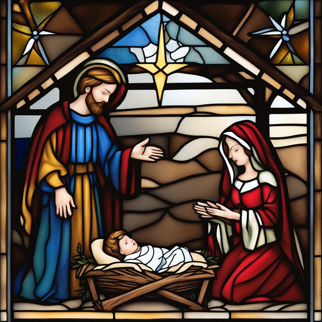 Stained Glass Nativity Scene Art