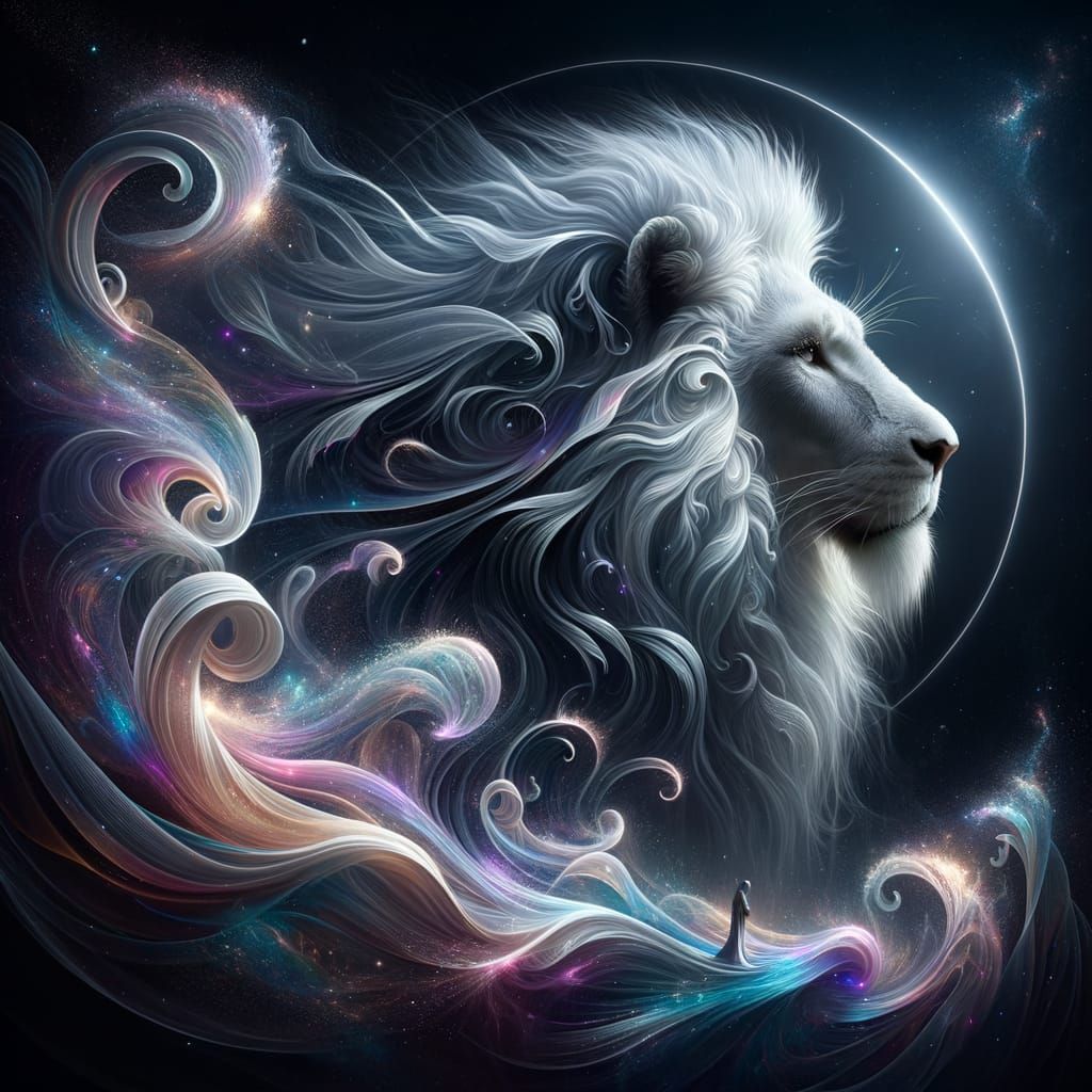 Lion Head in Cosmic Space, Digital Art