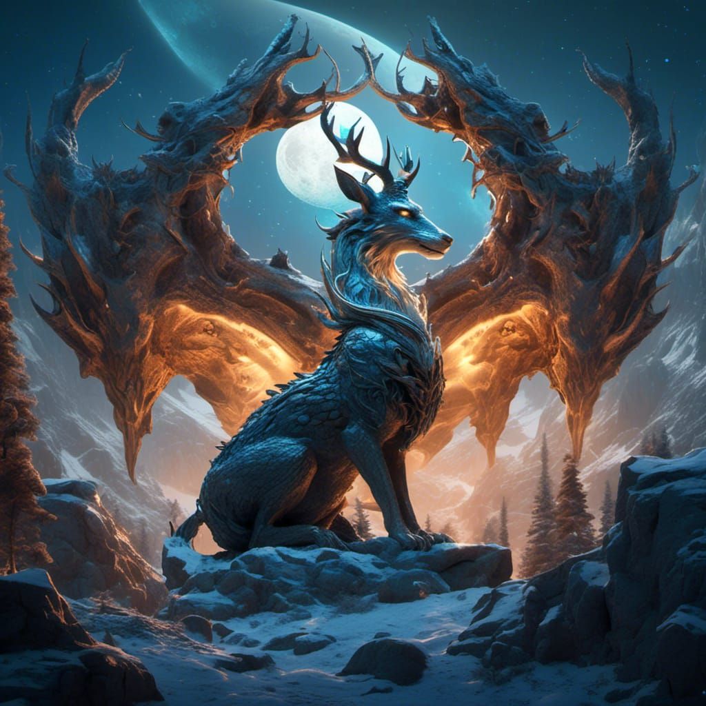 Majestic Dragon with Antlers and Glowing Eyes