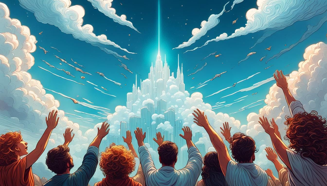 People Gazing at Blue Sky, Digital Landscape Art