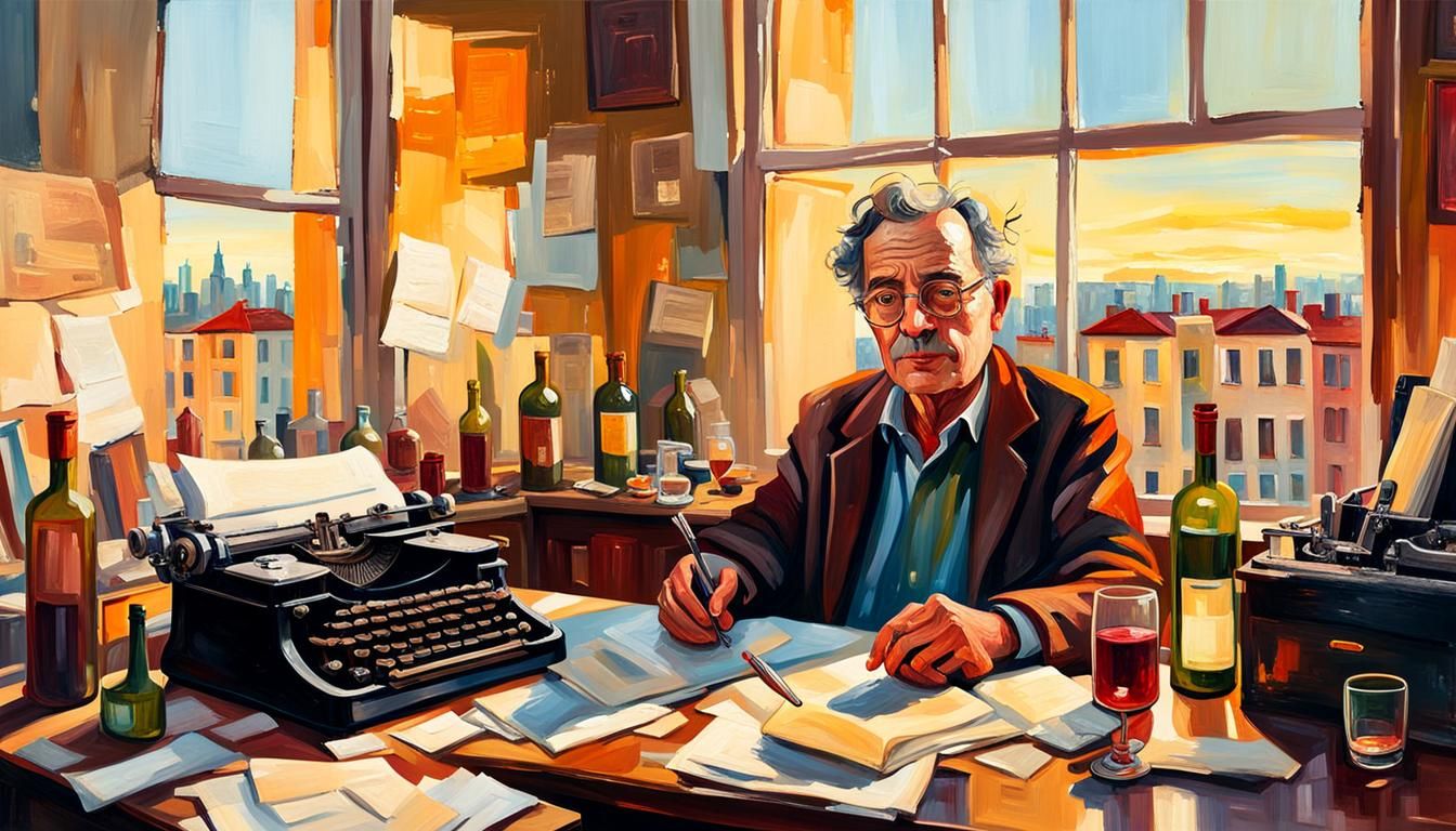 Writer's Portrait with Red Wine in Oil Painting