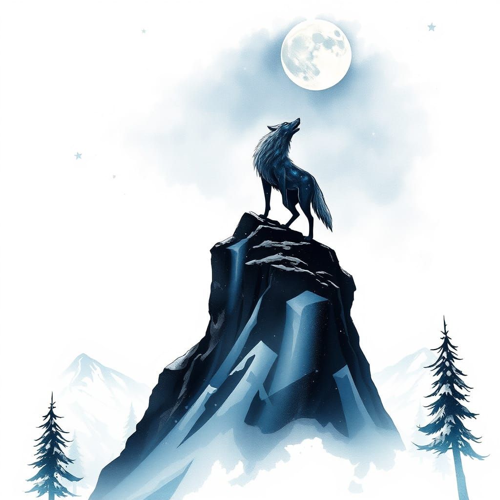 Wolf Under a Silver Full Moon