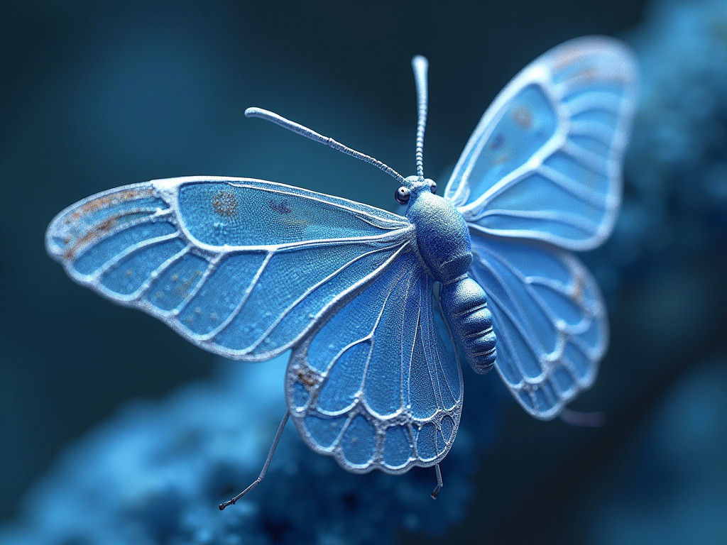 Diaphanous Colugo Lacewing in Silver and Blue