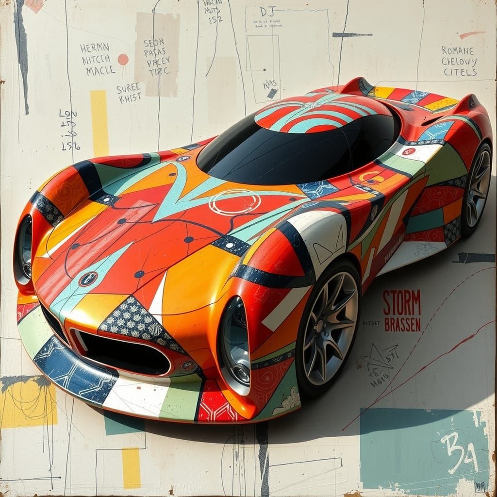 Futuristic Car Art in Mixed Media Style