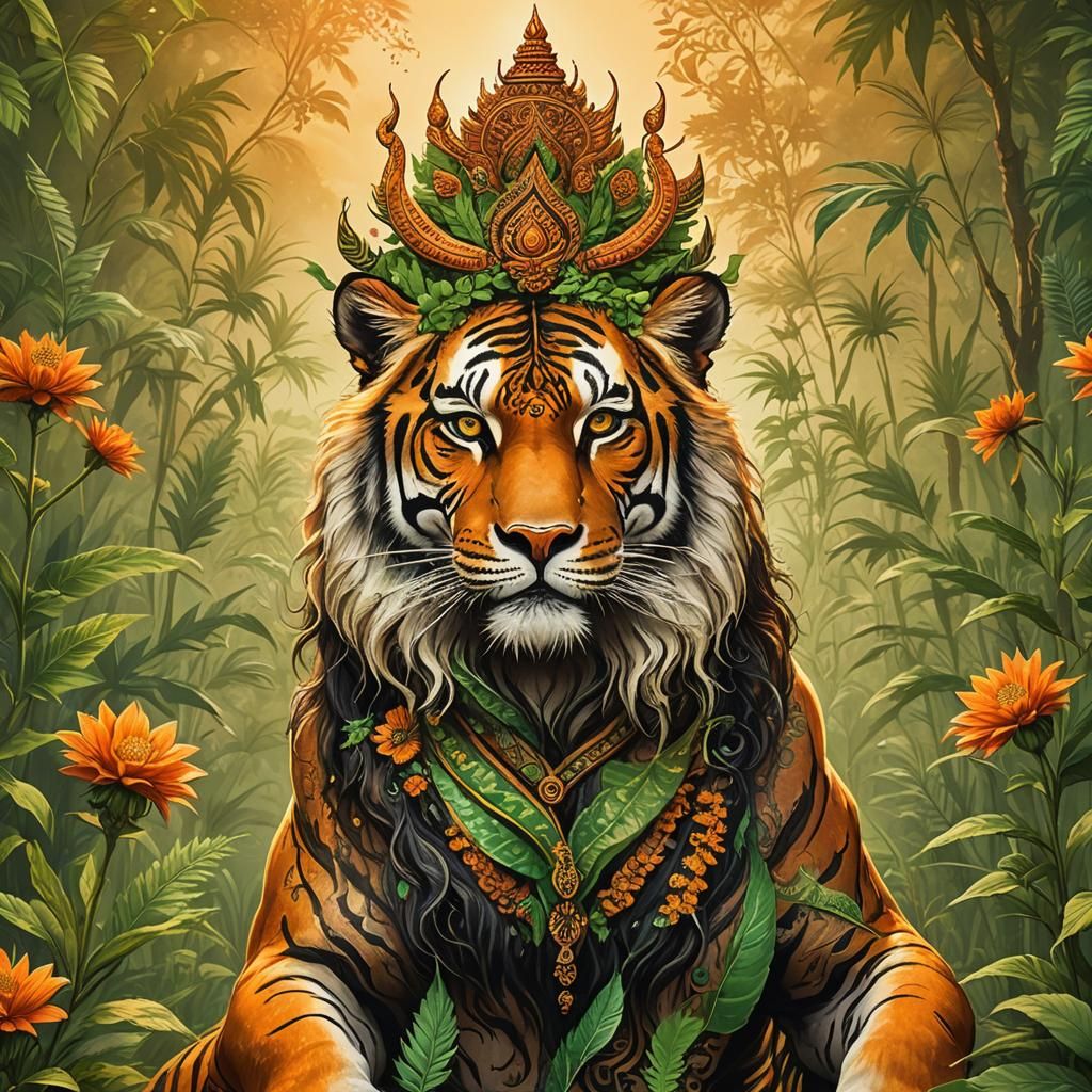 Shiva Rides Tiger Through Cannabis Fields