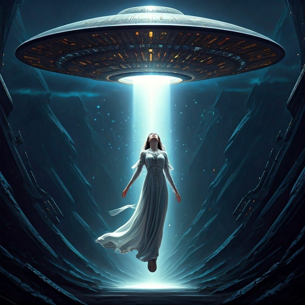 Floating Goddess in Futuristic Celestial Landscape