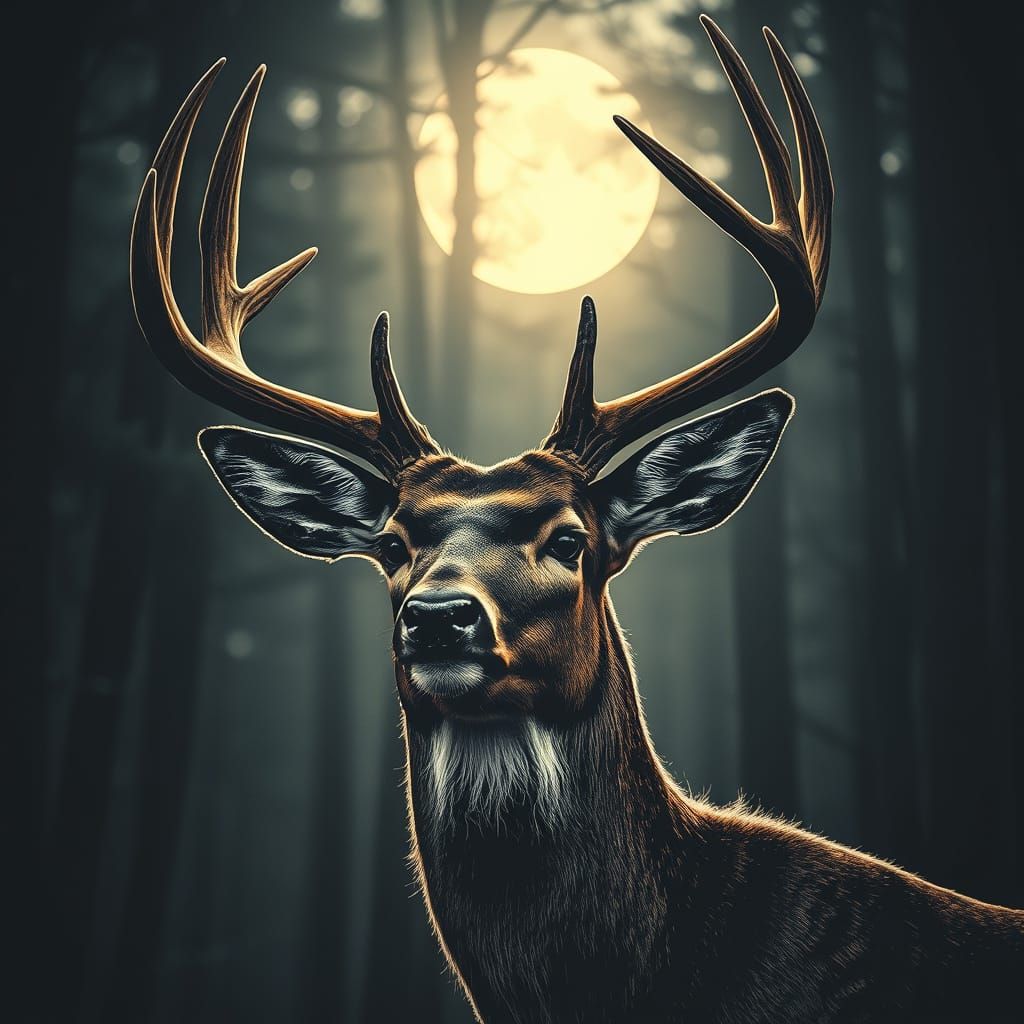 Majestic Buck Illuminated in Soft Lunar Light