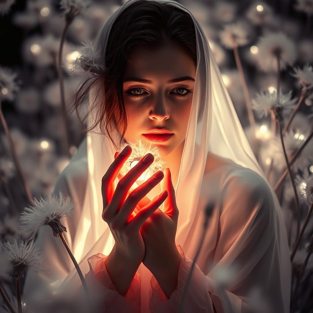 Ethereal Beauty in Iridescent Silk, Infrared Dreamscape