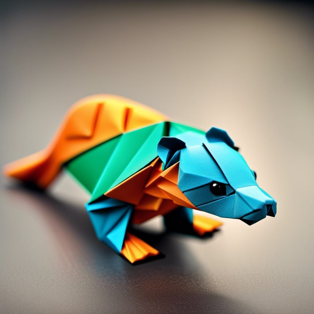 Super cute origami otter, intricately detailed, perfectly folded, traditional japanese style, vibrantly coloured 8K reso...
