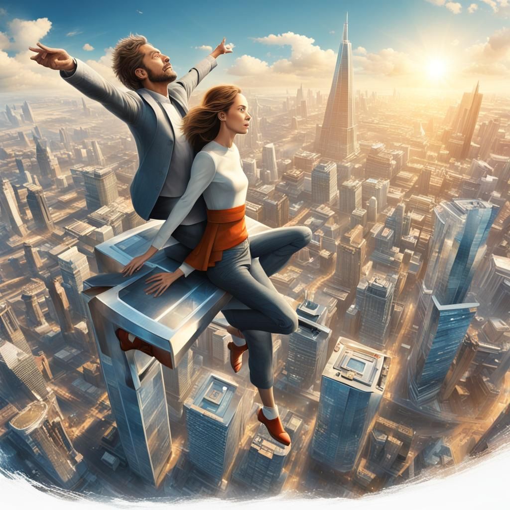 Couple in Futuristic City Expressing Stoic Love