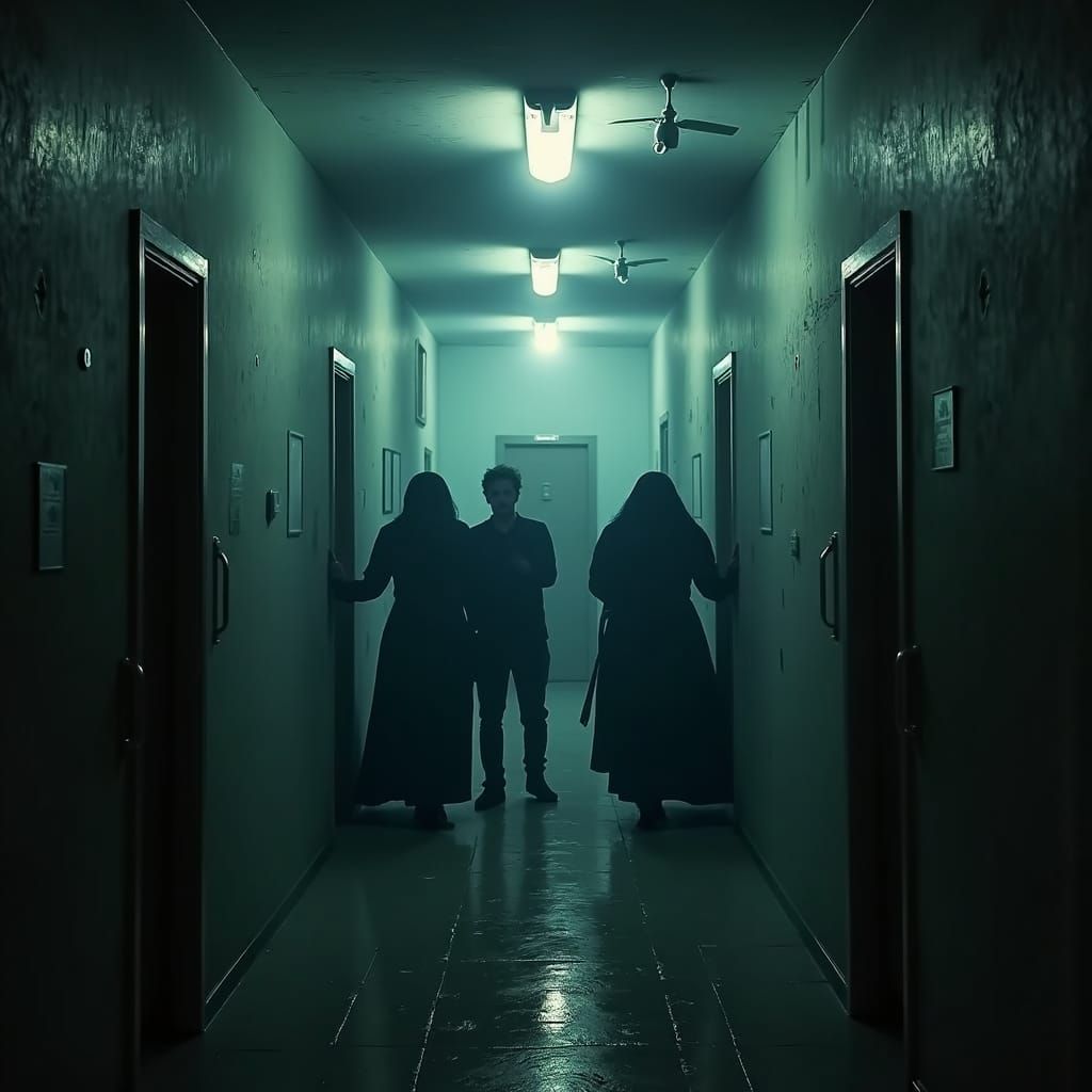 Mysterious Figure in Dark Corridor with Lantern