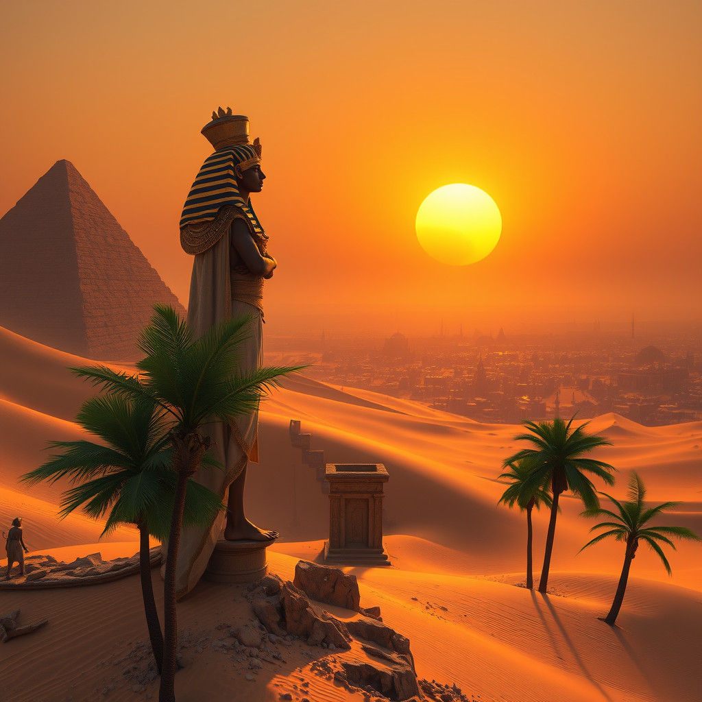 Pharaoh in Mystical Desert Landscape
