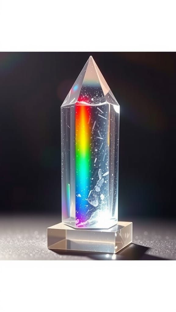 Rainbow Light Refraction Through Prism Crystal