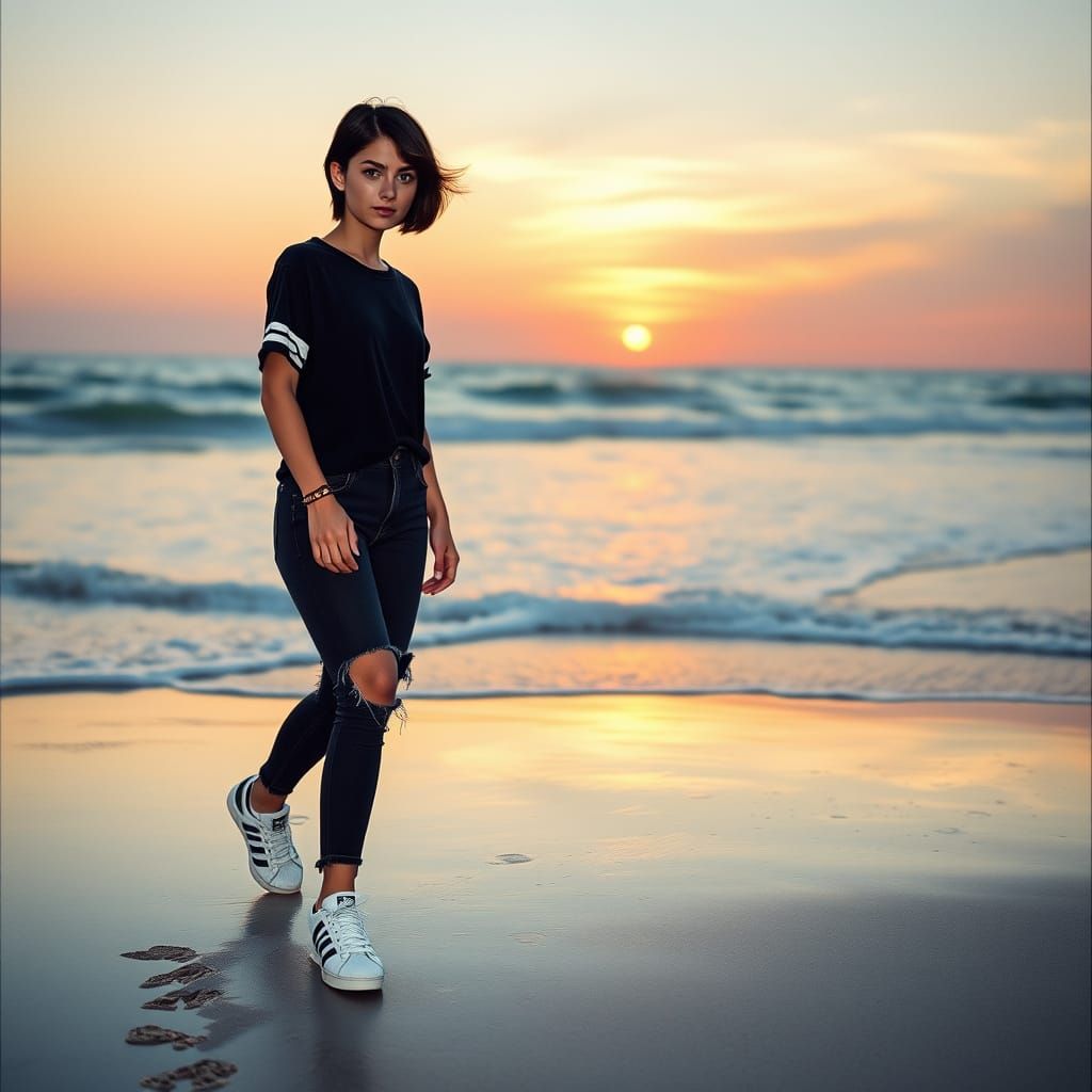 Nostalgic Sunset Beach Walk in Cinematic Style