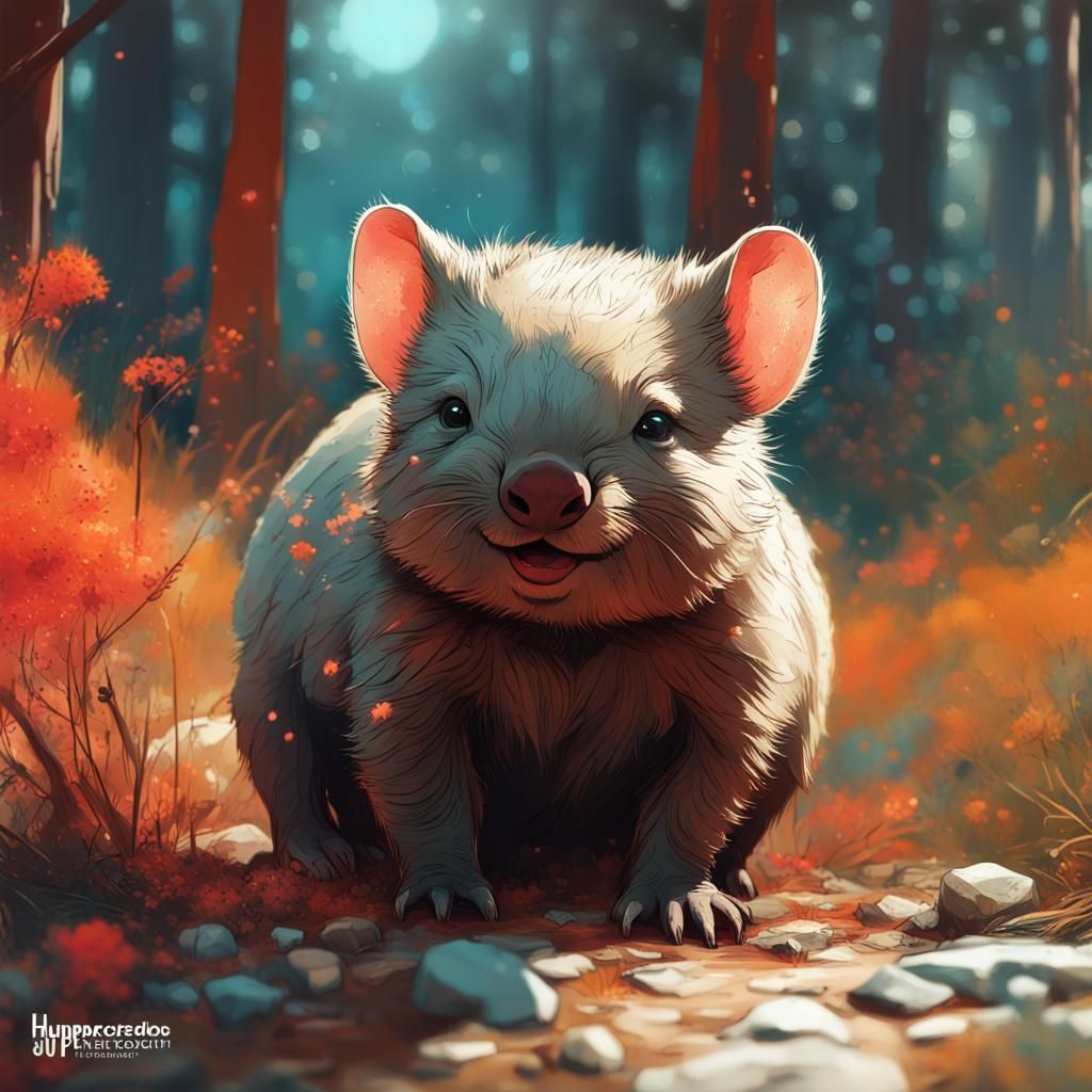 Colorful Wombat Friendship: Detailed Digital Art
