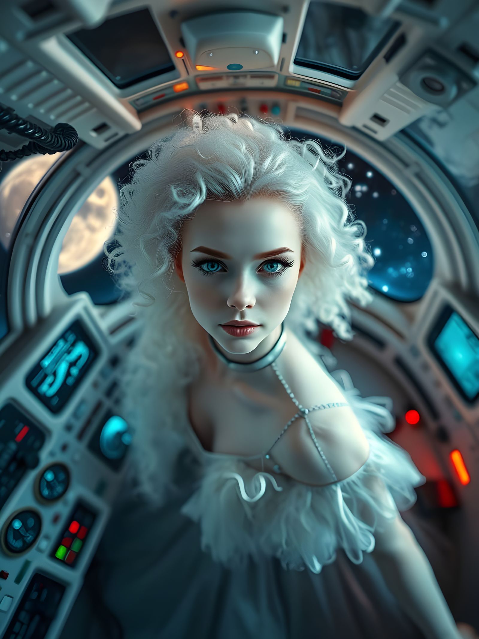 Albino Astronaut in Space Rocket, Resin Wire Art