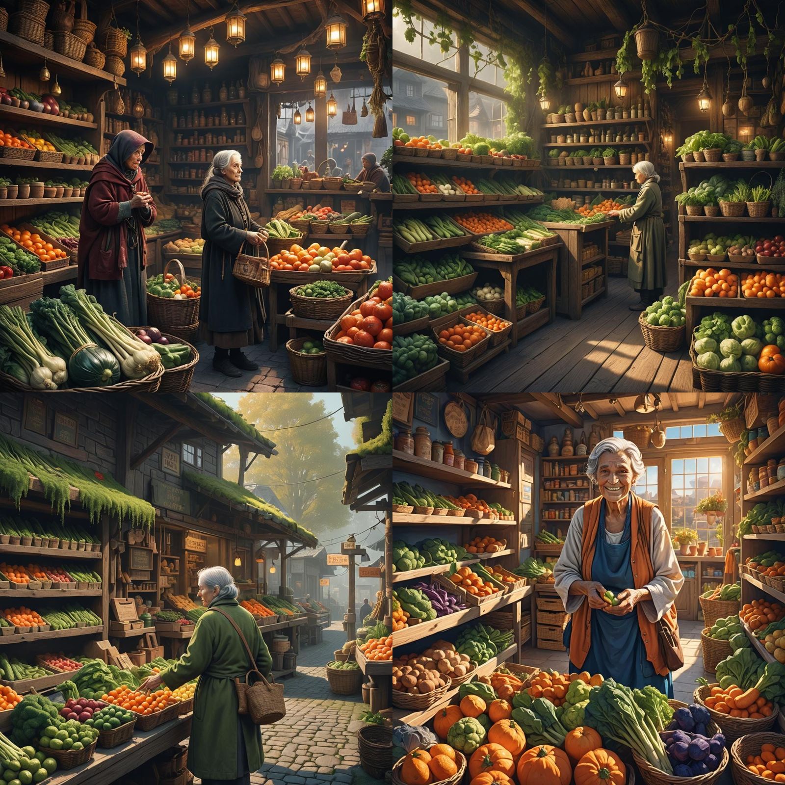 Old Woman Shopping: Detailed Matte Painting