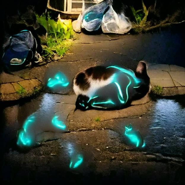 Bioluminescent Cat with Glowing Fur