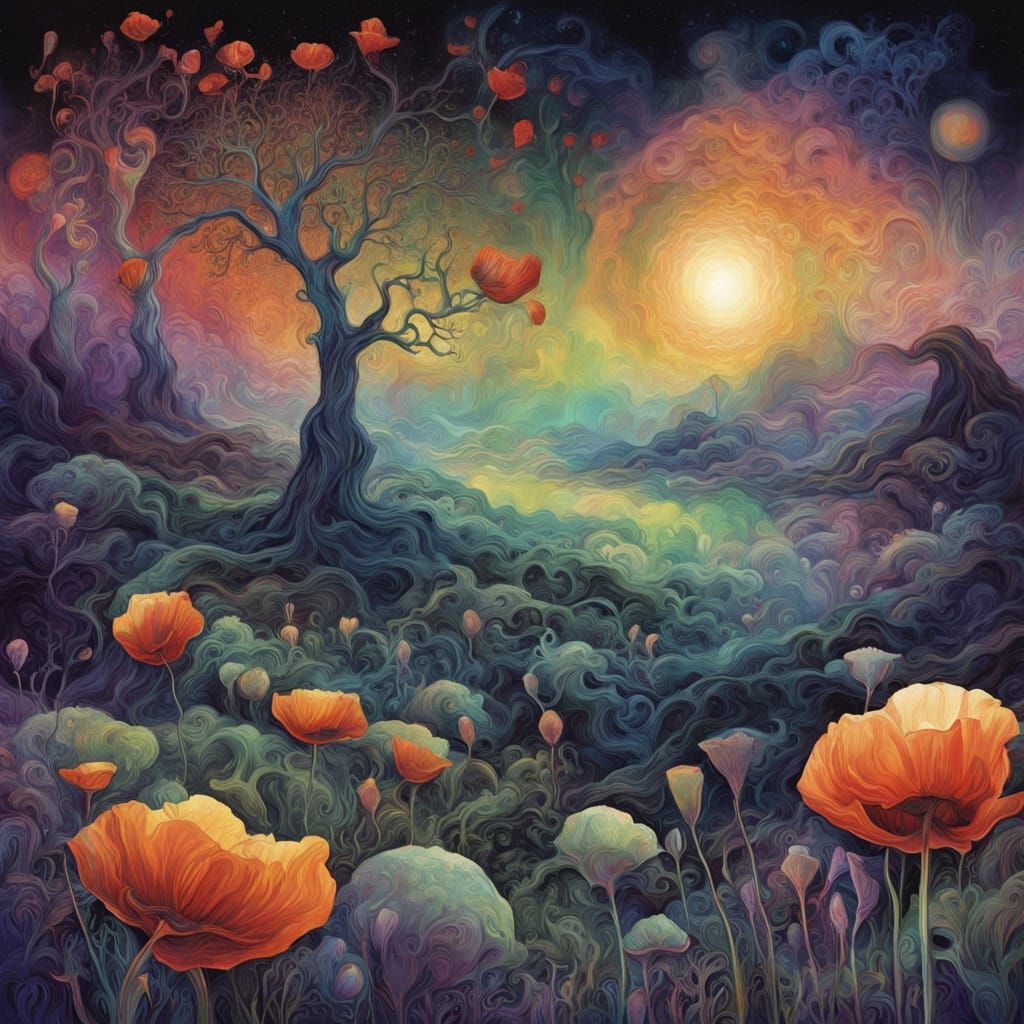 Holographic Astral Cosmic Illustration of a Desolate Landsca...