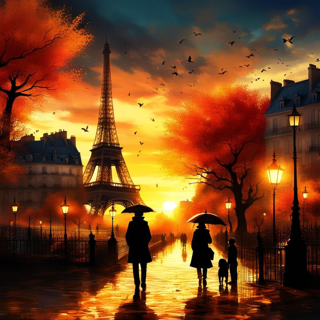 Autumn in Paris: Vibrant Anime Concept Art
