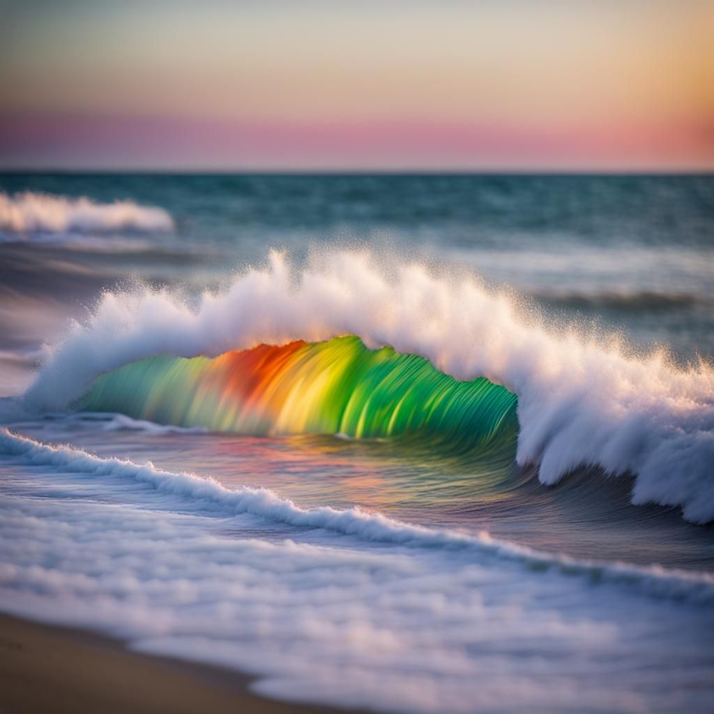 Rainbow Wave Beach Scene: Professional Photography