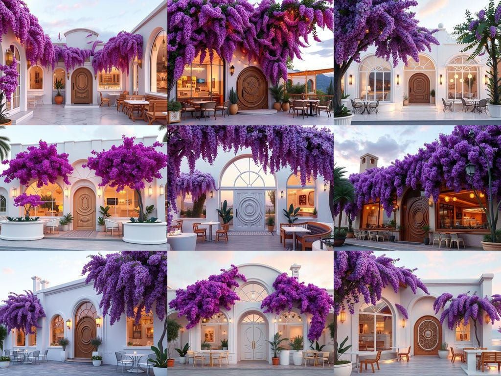 Celestial Cafe with Bougainvillea in Mediterranean Style