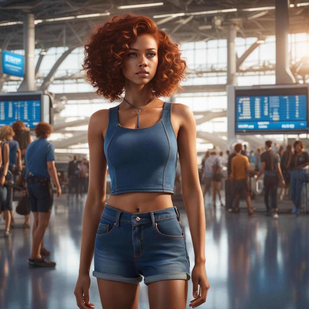 Teenage Girl in Airport: Detailed Matte Painting