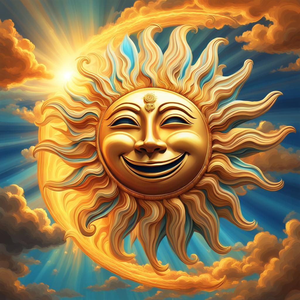 Smiling Sun with Glowing Rays in Digital Art