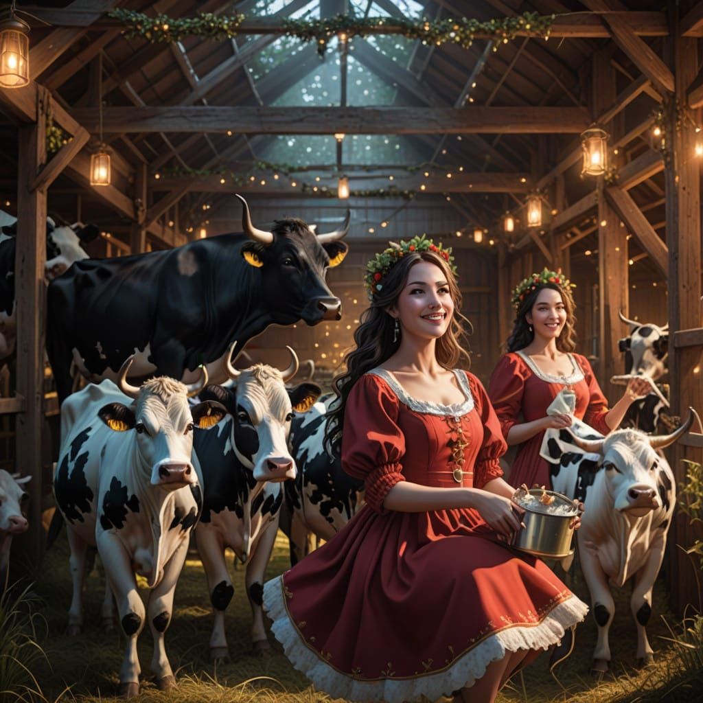 Christmas Fantasy: Eight Dancing Maids and Happy Cows