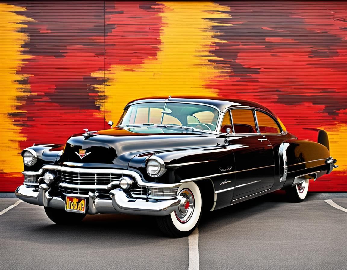 Black 1950 Cadillac Coupe with Mid-Century Pattern