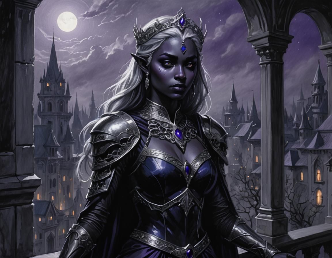 Eerie Dark Elf in Gothic Pencil Drawing