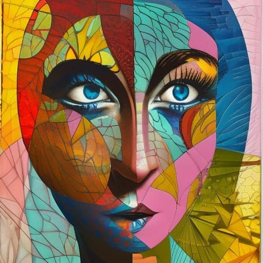 Mosaic Woman Collage in Gouache Style