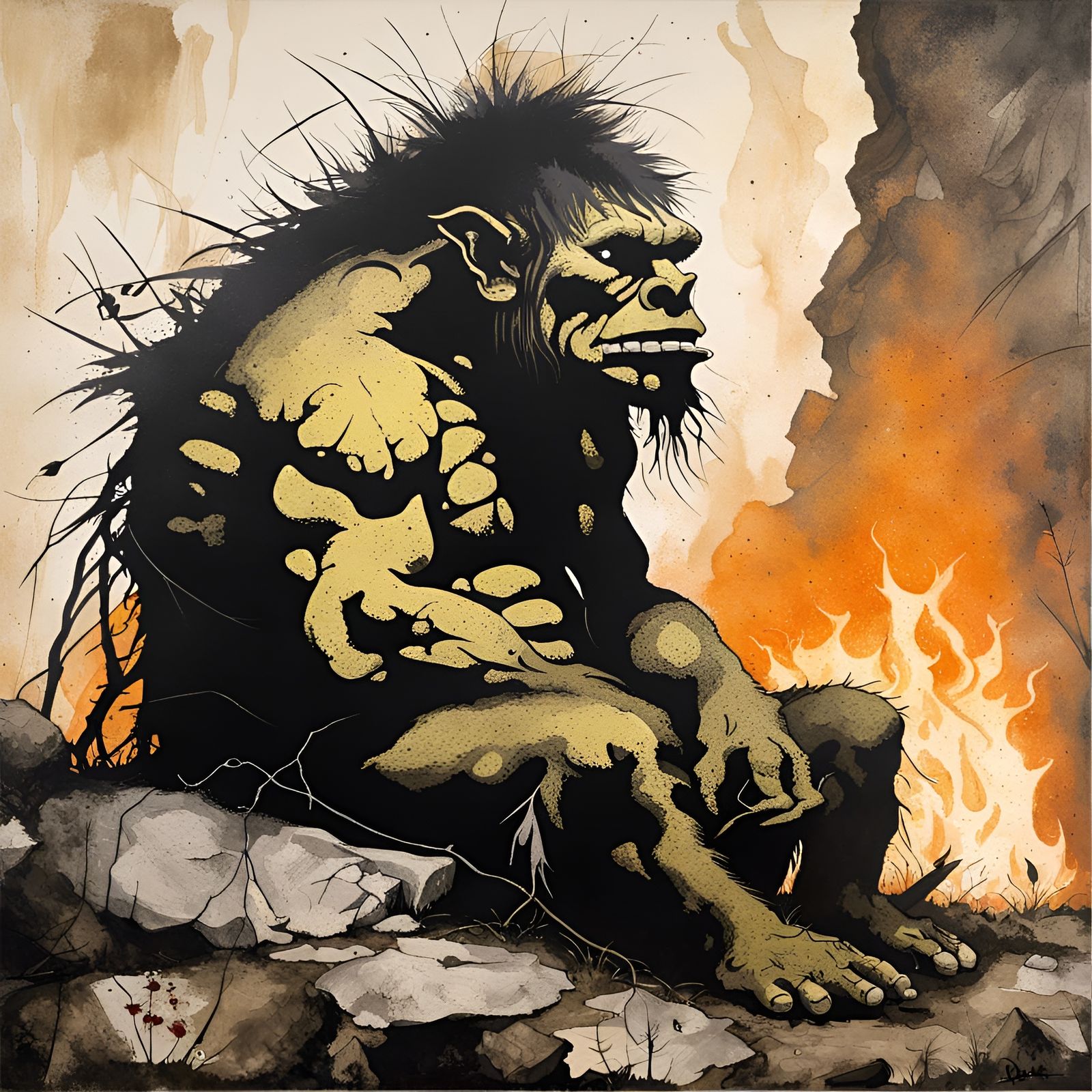 Intimidating Sedge Troll Stencil Canvas Artwork