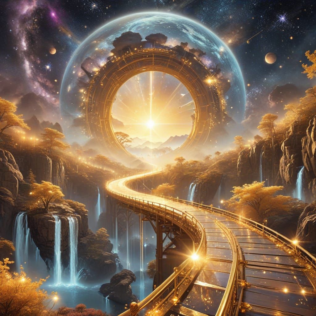Cosmic Golden Bridge in Ethereal Light