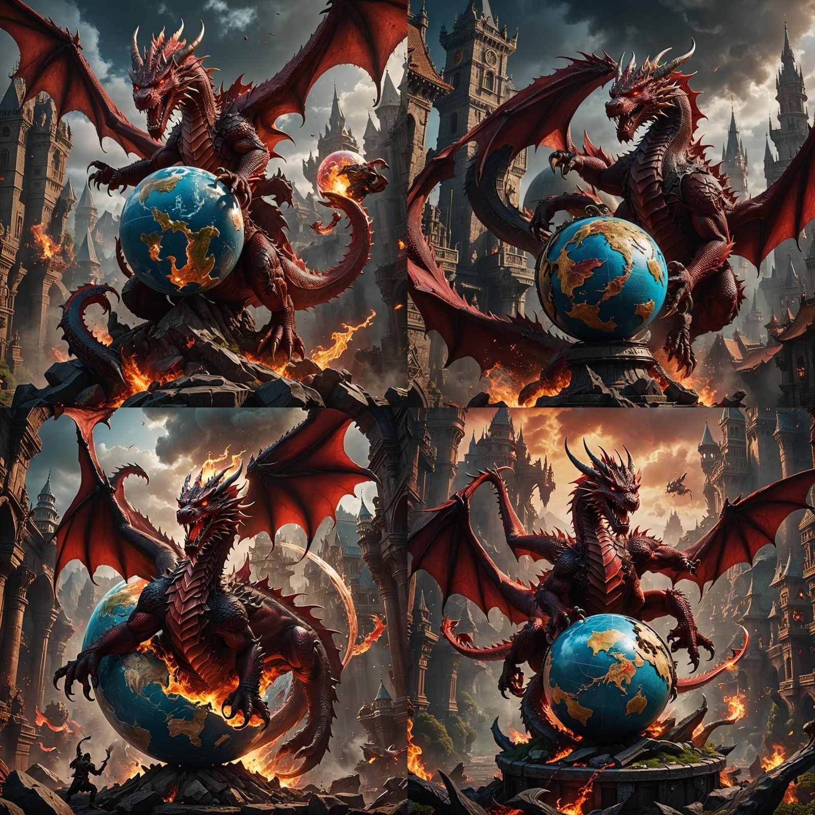 Red Dragon Destroys Globe: Fantasy Concept Art