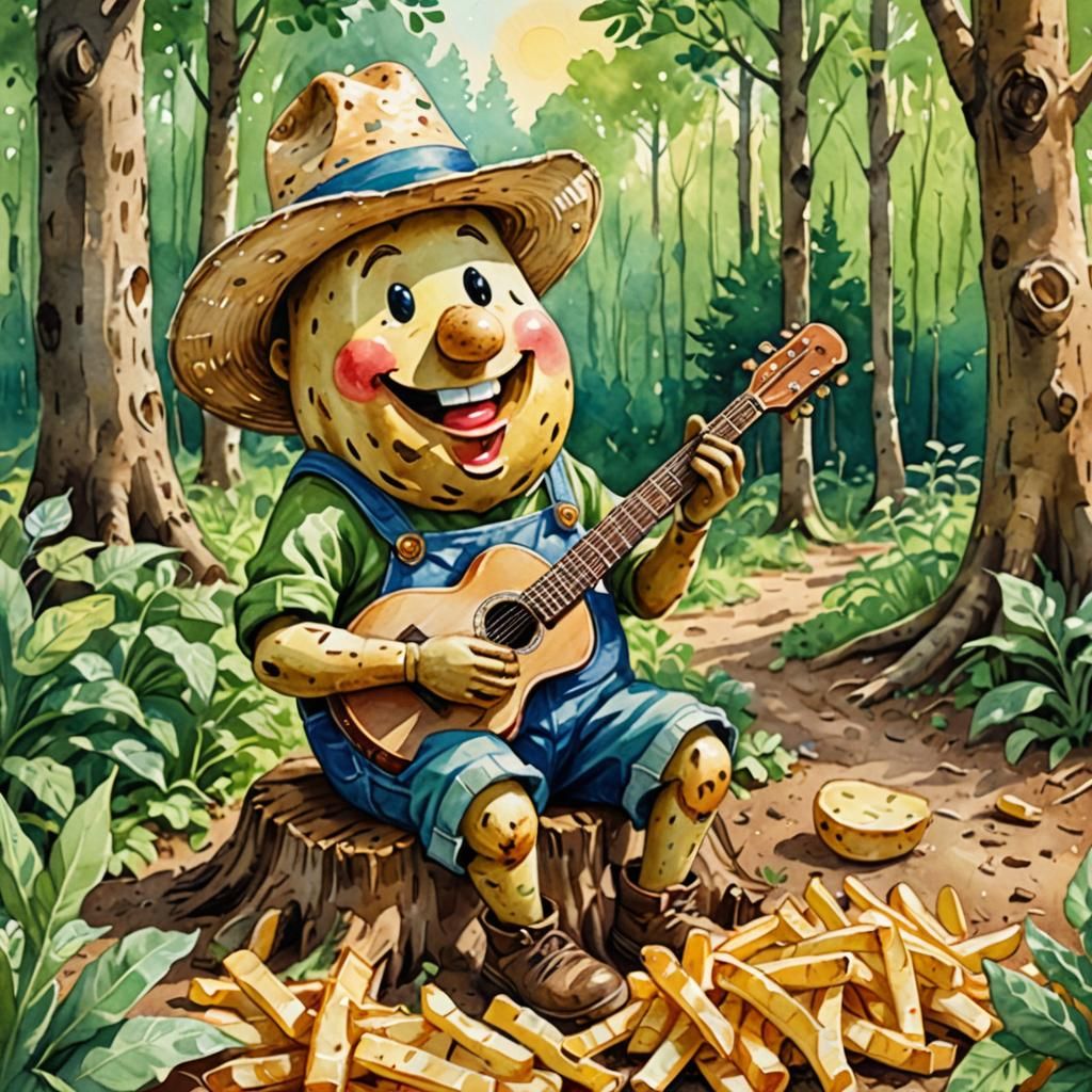 Playful Potato Plays Banjo in Forest of Fries