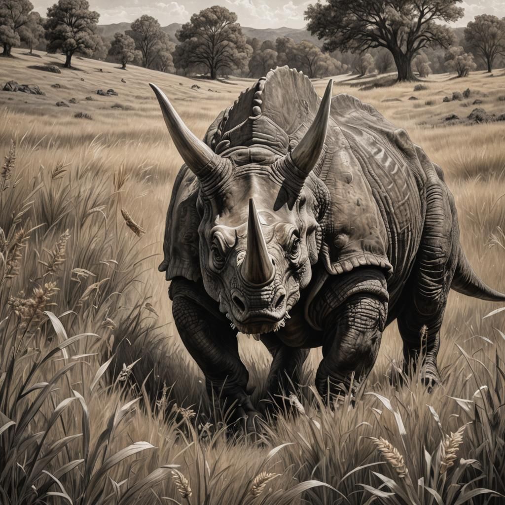 Majestic Triceratops in Charcoal Drawing Style