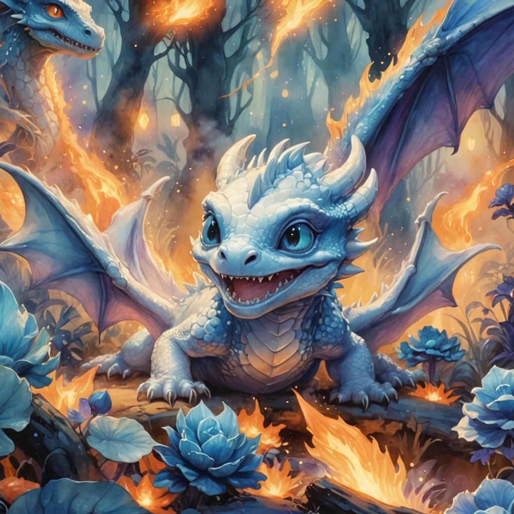 Cute Dragon Sneeze: Whimsical Watercolor Illustration