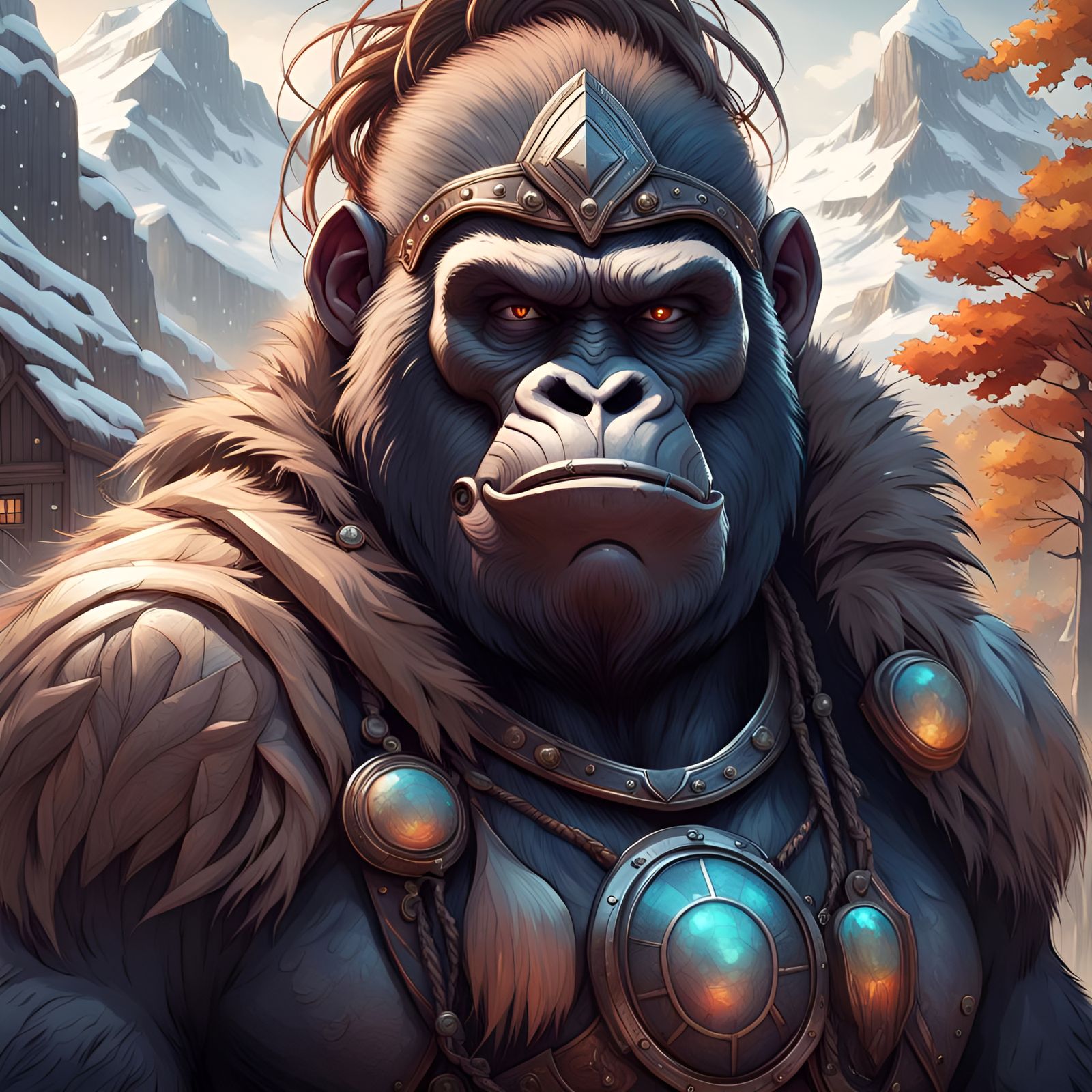 Sci-fi Gorilla with Laser Eyes in Scandinavia.