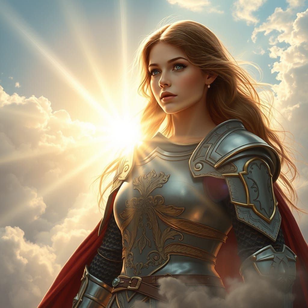 Ethereal Warrior Maiden in Armor, Radiant with Soft Focus Li...