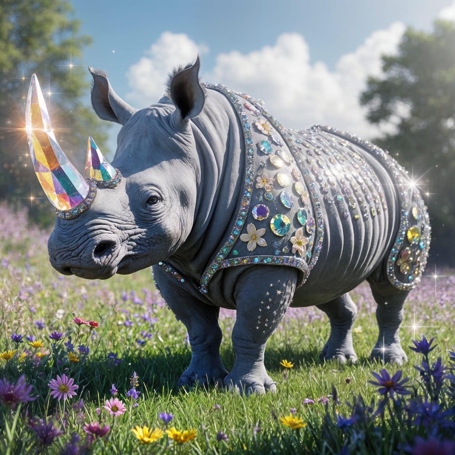 Gemstone Rhino in Enchanted Meadow