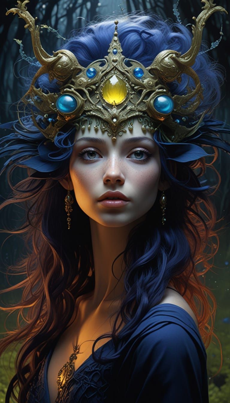 Majestic Queen With Glittering Magic in Eerie Moonlight