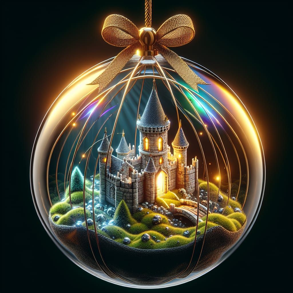 Tiny Stone Castle in Spherical Terrarium Ornament