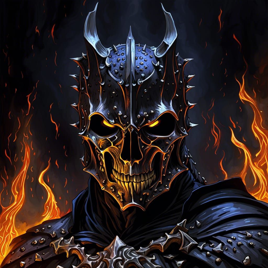 Grimdark Knight in Skull Mask with Flames