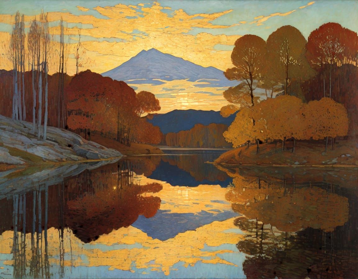 Golden Sunset on a Serene Autumn Lake