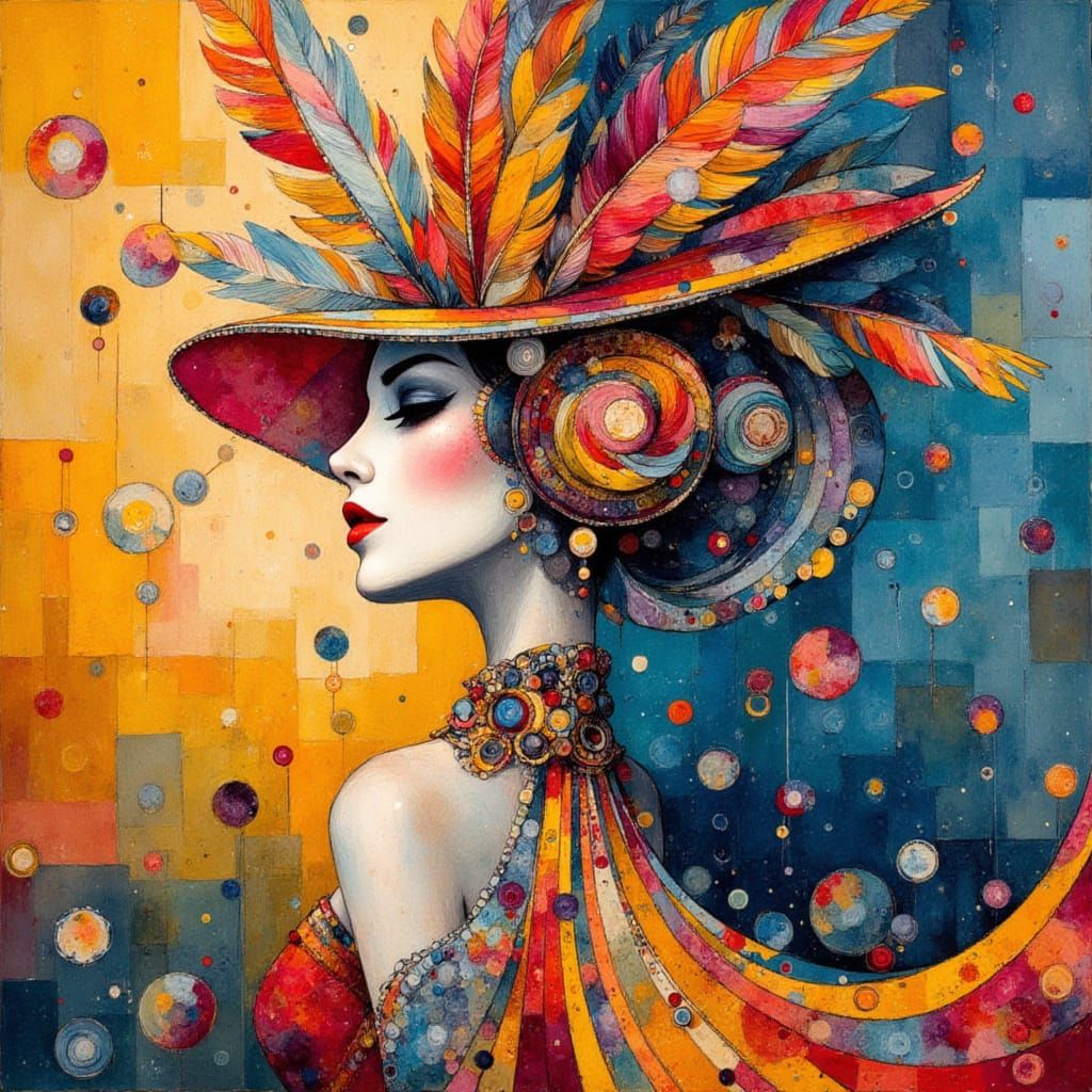 Surreal Showgirl Portrait in Watercolor and Ink