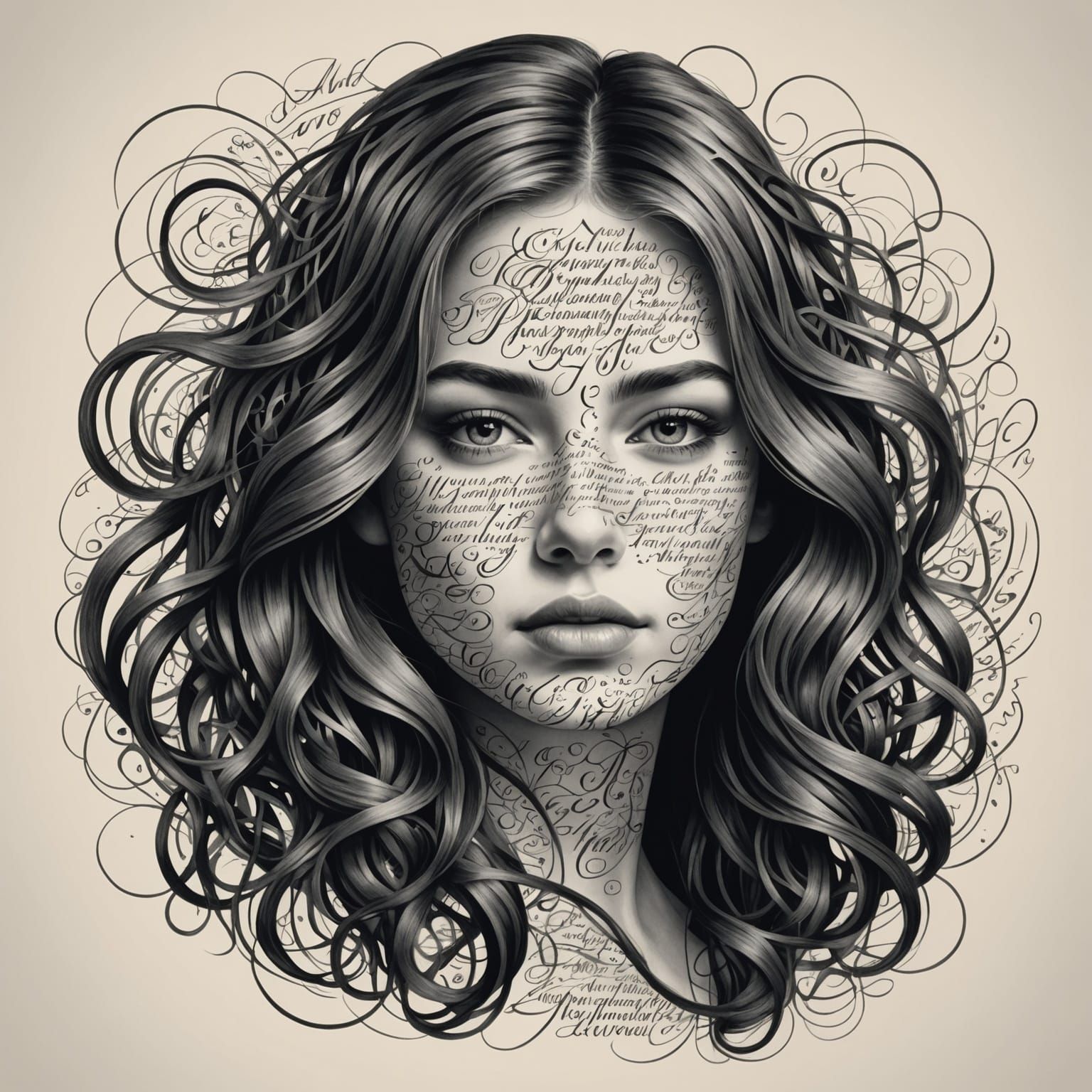 Calligraphic Portrait of a Girl with Elegant Lettering
