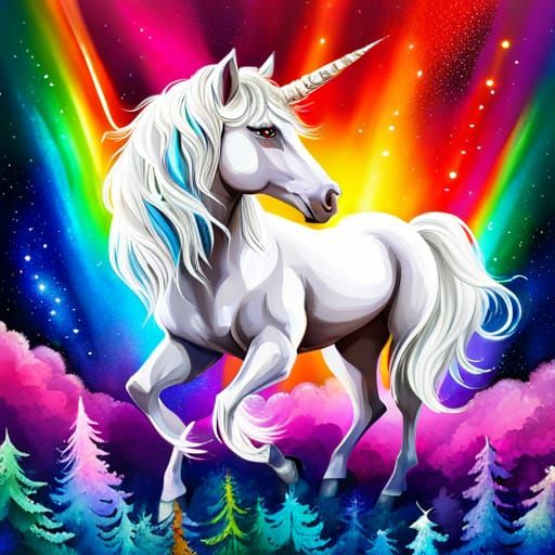 Glittery Cosmic Unicorn in Space, Digital Art